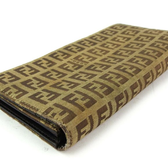 FENDI long wallet zucchino beige canvas ~ leather Authentic used - Picture 4 of 10